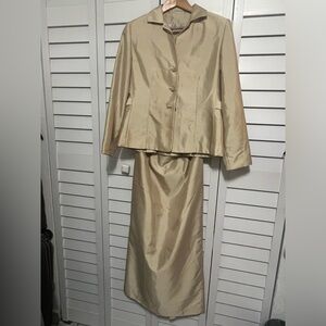 Larry Levine Petite Champagne Gold 2 Pieces Suit Jacket and Skirt